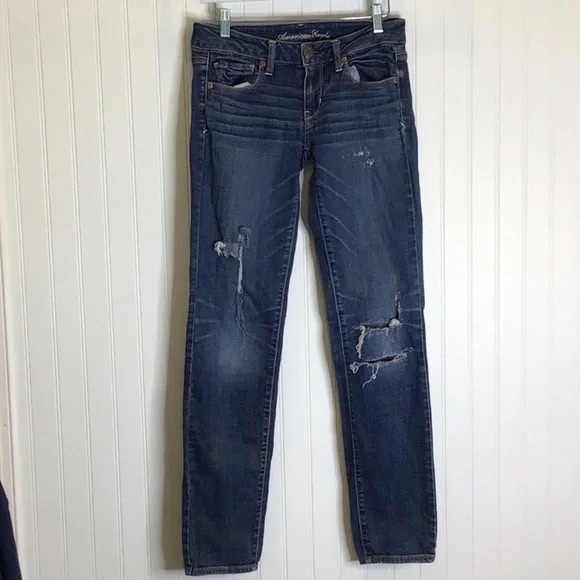 💖 American Eagle | 🦅 Skinny Distressed Jeans Size 4 X 32 - Picture 6 of 12